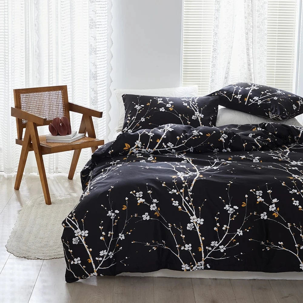 noir / king 3 pcs parure de lit "florale"