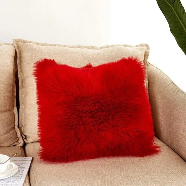 Red / 400mm*400mm housse de coussin en fausse fourrure