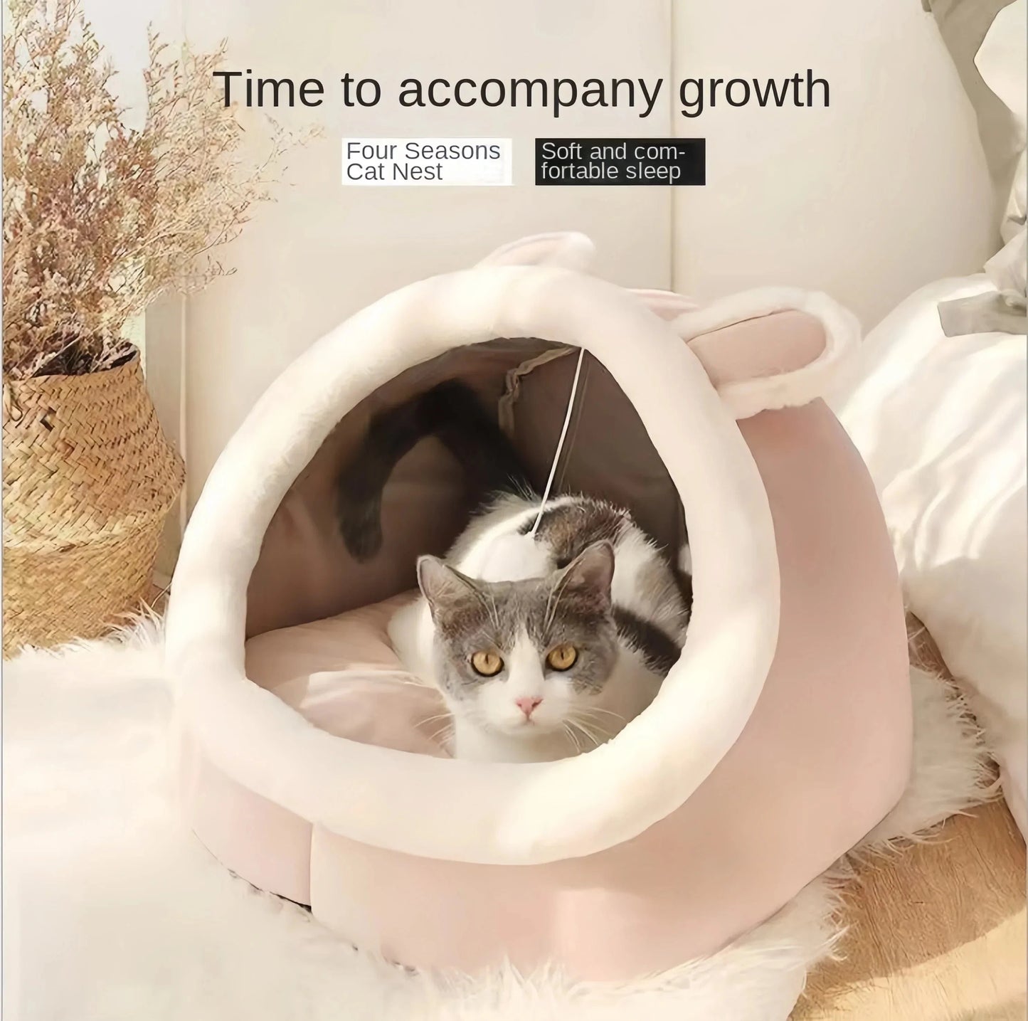 rose / 40x38x34cm lit rond pour chat