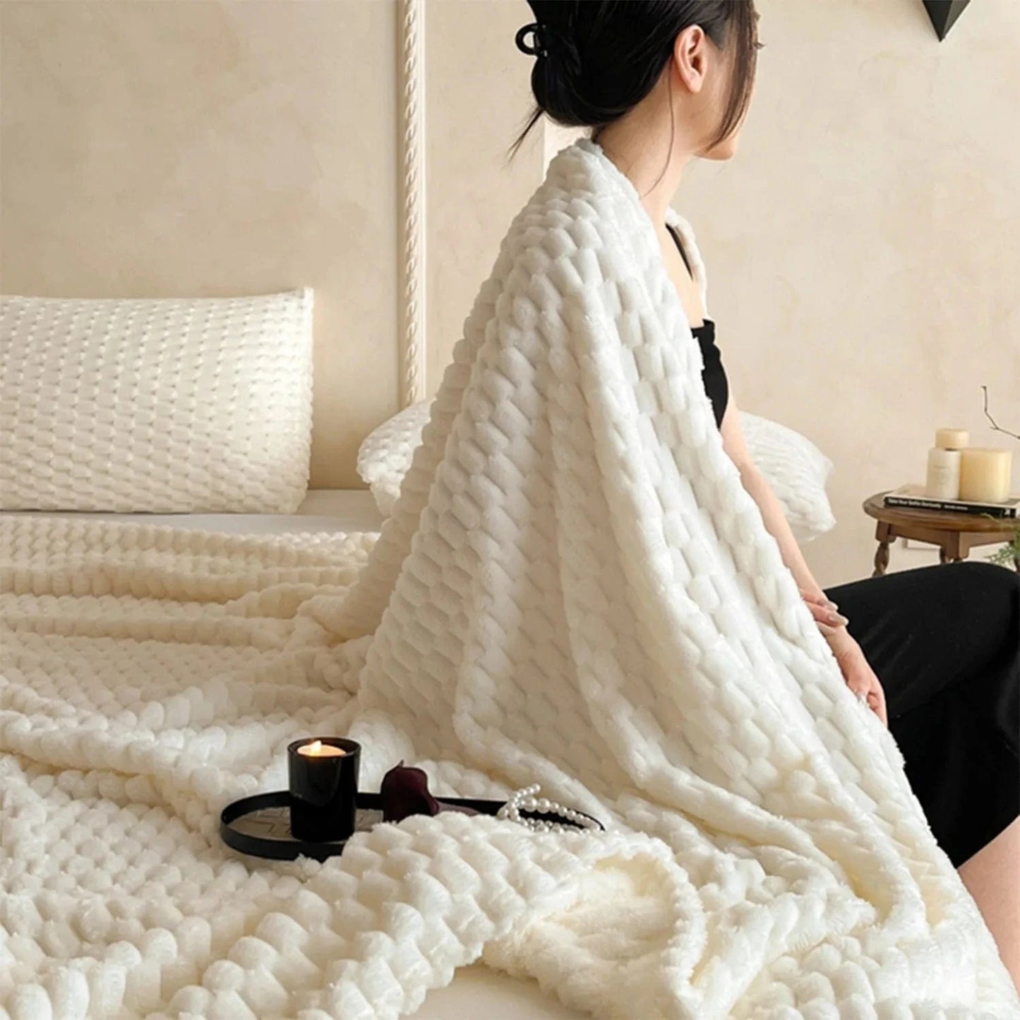 White / 100x150cm plaid blanc