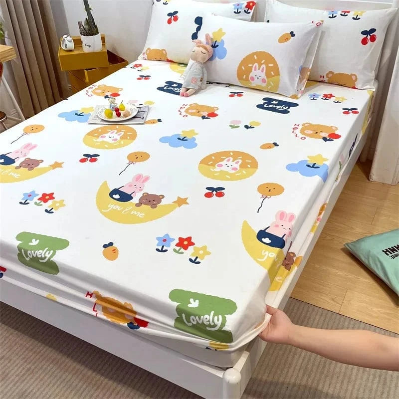 38 / 180x200cm  1 pièce Drap housse 100% coton imprimé  180X200