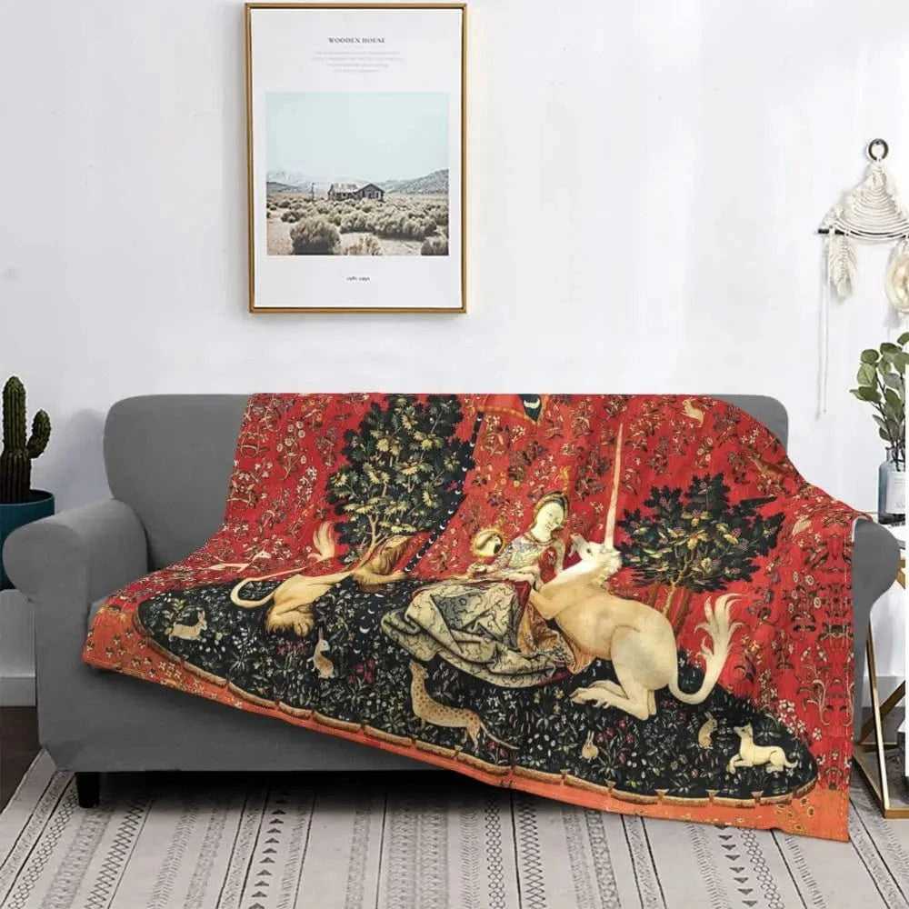 75x100cm plaid " la dame et la licorne"