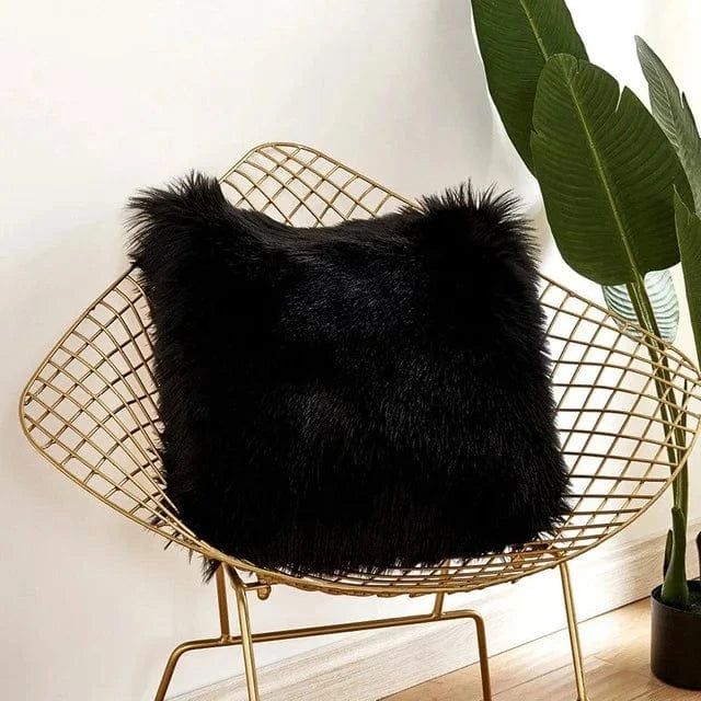 Black / 400mm*400mm housse de coussin en fausse fourrure