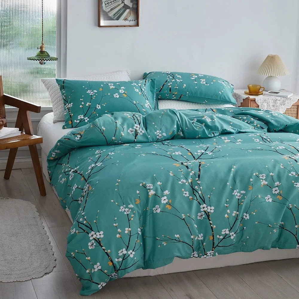 bleu / single 2 pcs parure de lit "florale"