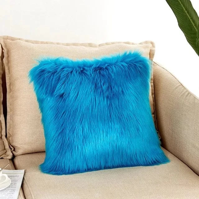 Blue / 400mm*400mm housse de coussin en fausse fourrure