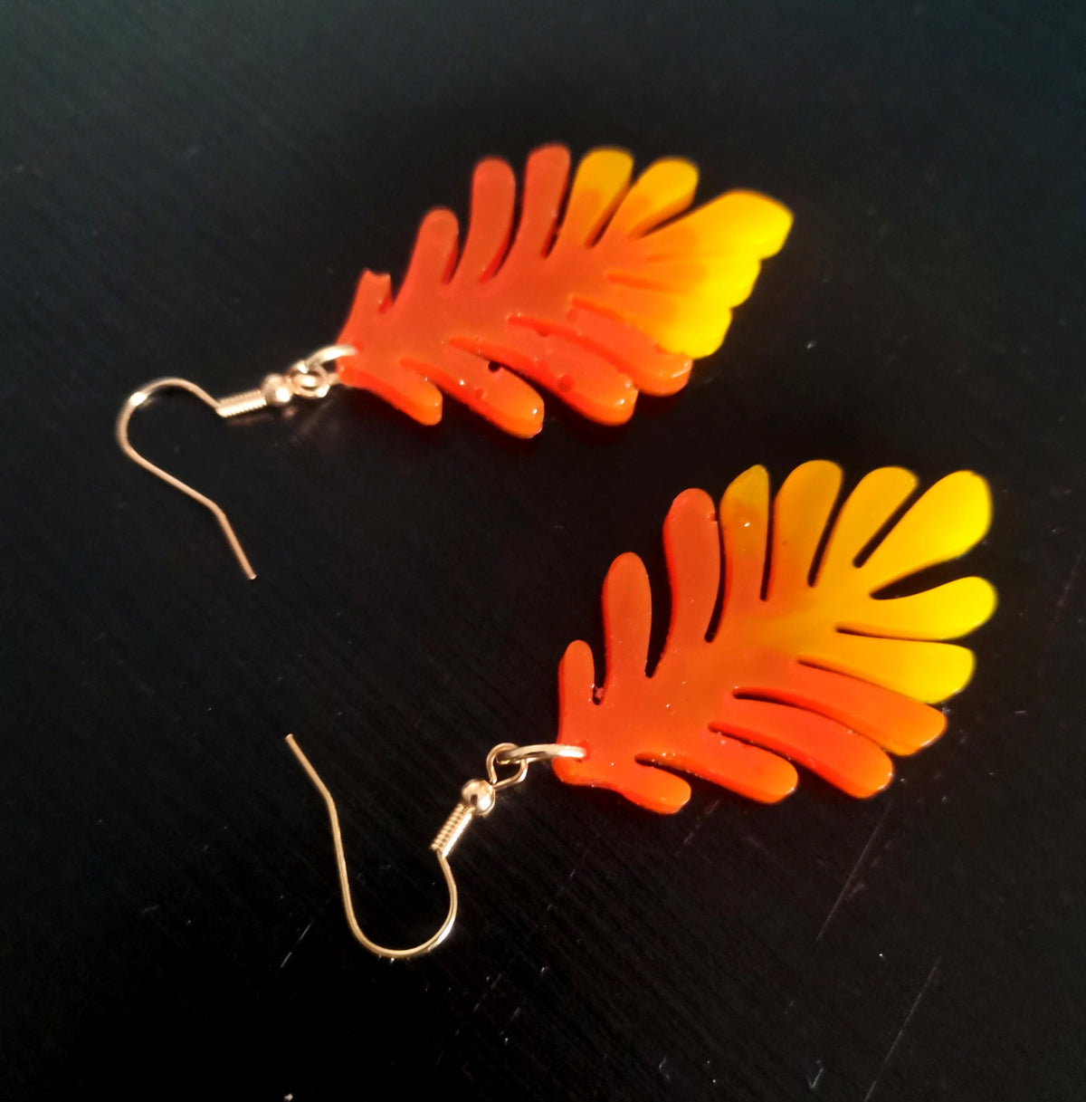 Boucles d’oreilles Boucles d’oreilles Feuillage Solaire orange et jaune