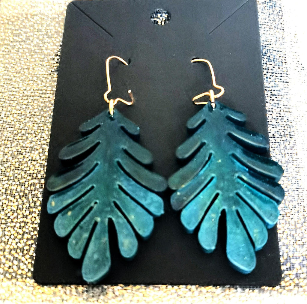 Boucles d’oreilles Boucles d’oreilles feuilles bleu pétrole