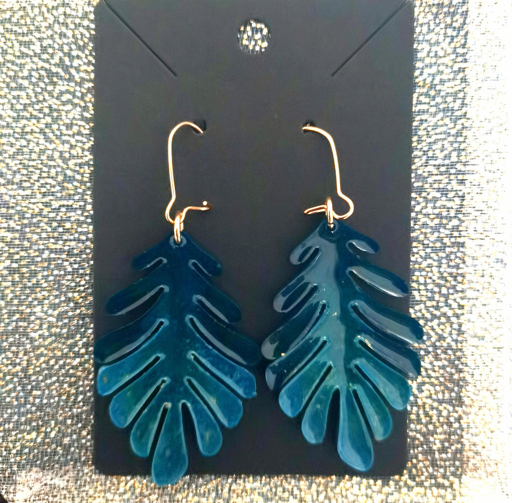 Boucles d’oreilles Boucles d’oreilles feuilles bleu pétrole