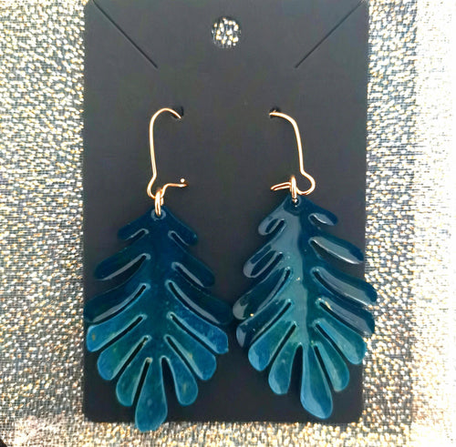 Boucles d’oreilles Boucles d’oreilles feuilles bleu pétrole