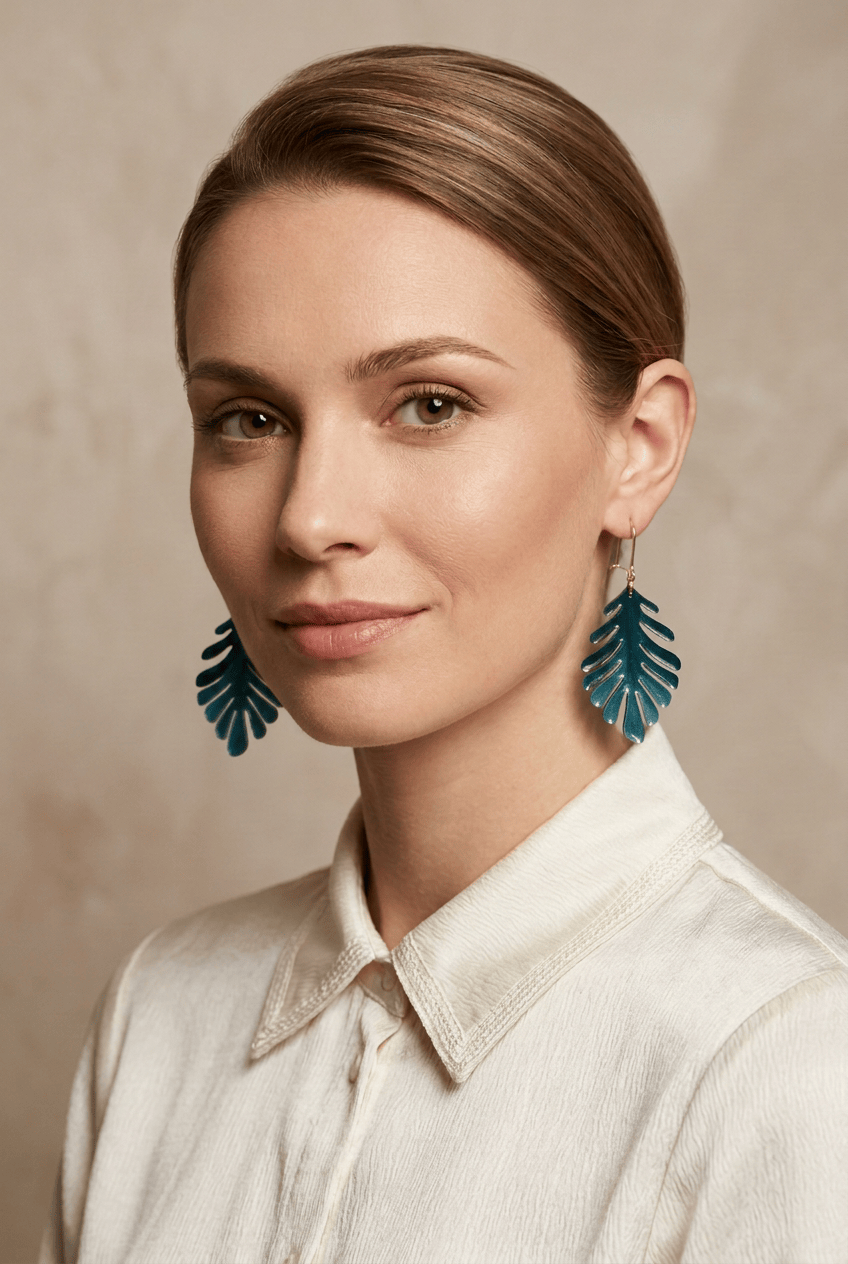 Boucles d’oreilles Boucles d’oreilles feuilles bleu pétrole