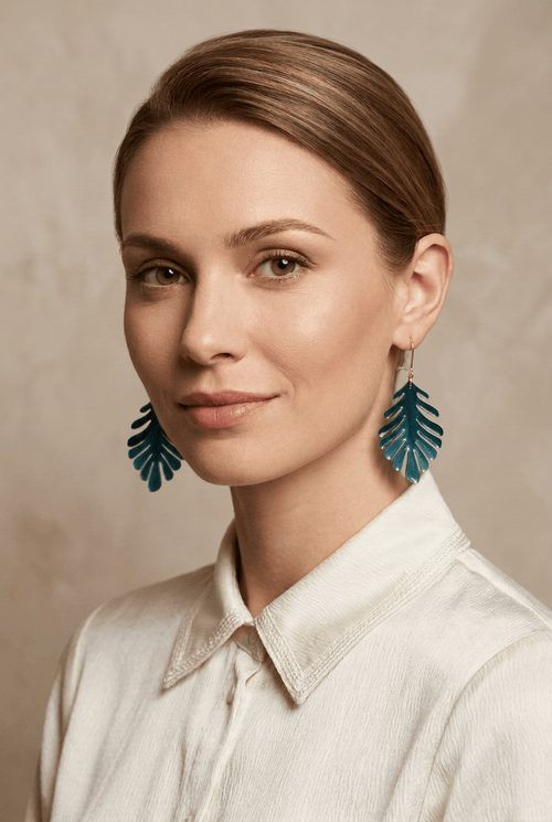 Boucles d’oreilles Boucles d’oreilles feuilles bleu pétrole