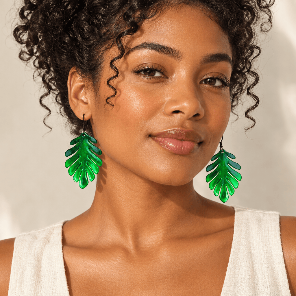 Boucles d’oreilles Boucles d’oreilles Feuilles Tropicales Vert Émeraude