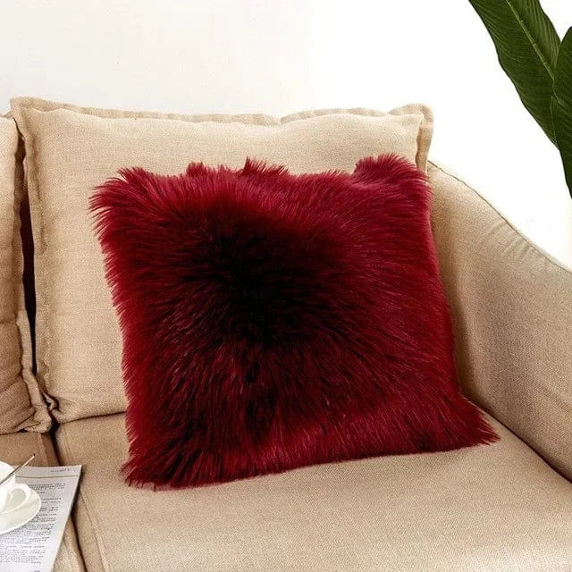 Burgundy / 400mm*400mm housse de coussin en fausse fourrure