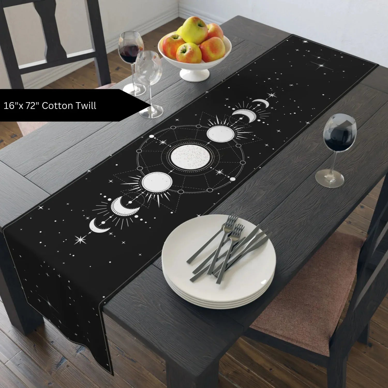 chemin de table noir celeste