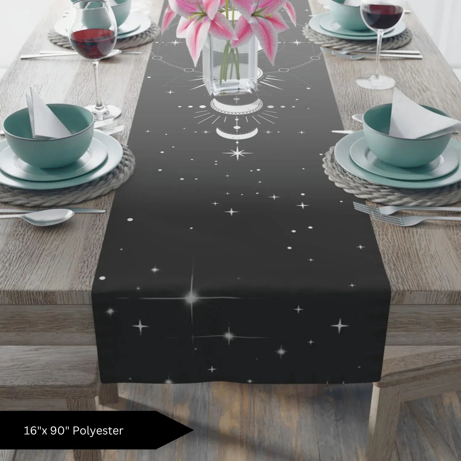 chemin de table noir celeste