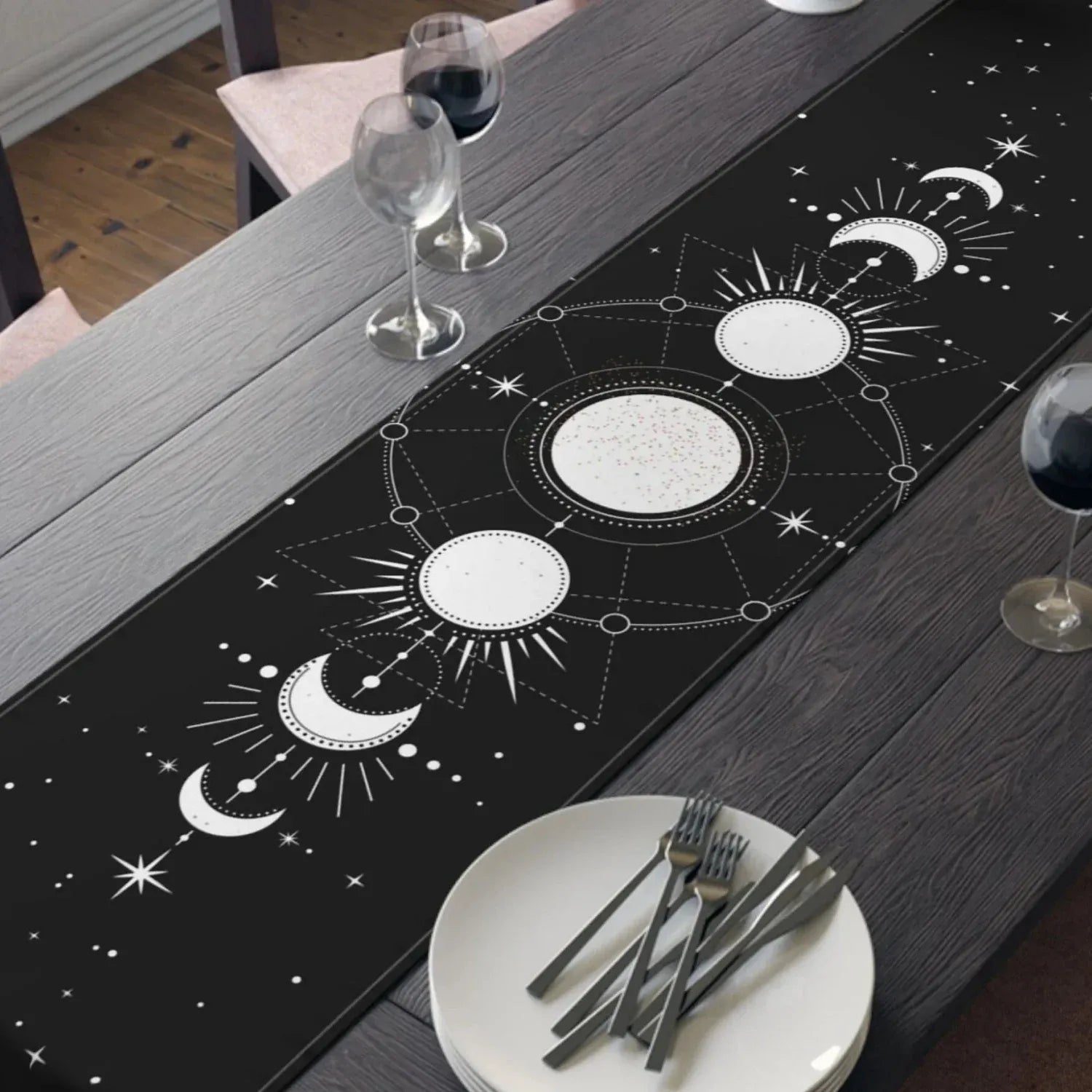 chemin de table noir celeste