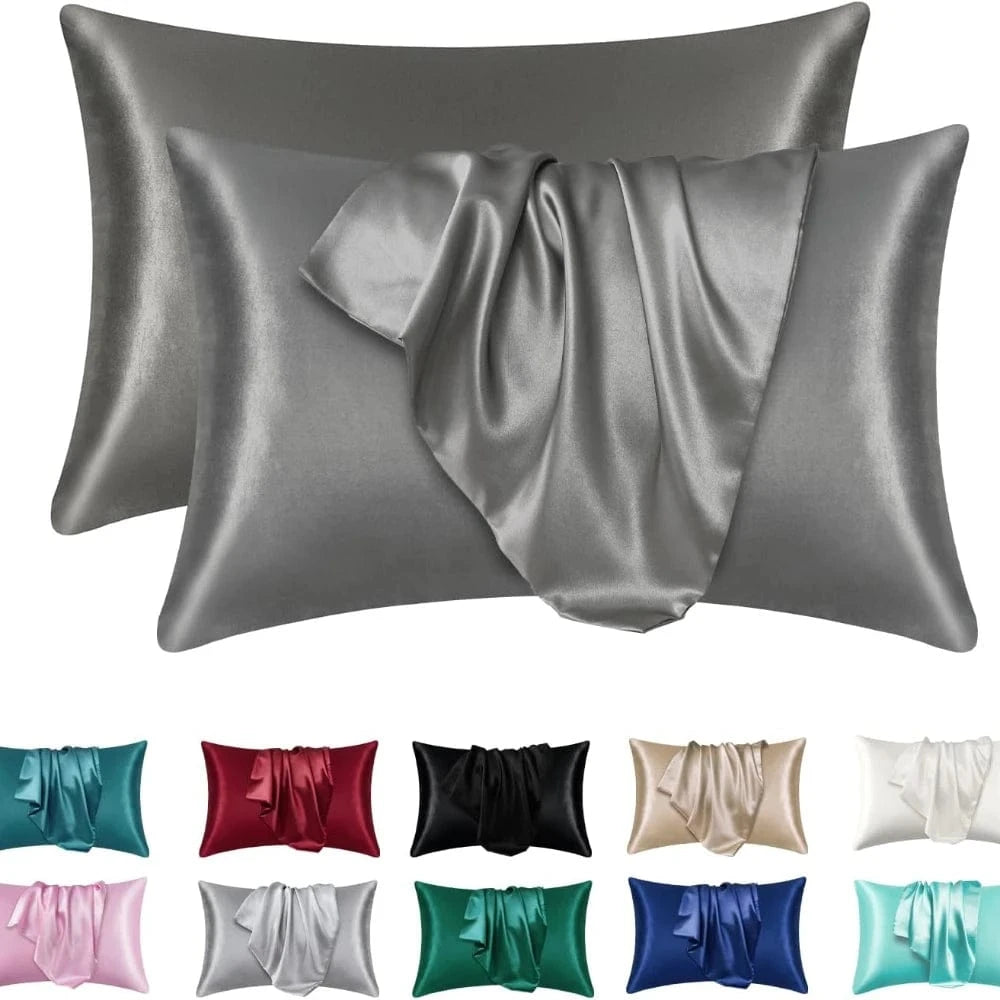gris foncé / 50x66cm taie d'oreiller satin 2 pièces