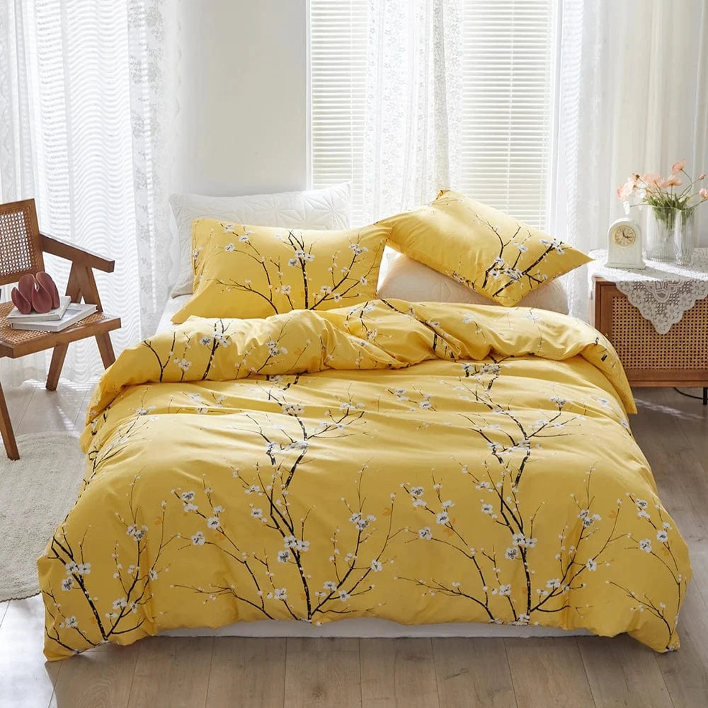 jaune / doule 3 pcs parure de lit "florale"