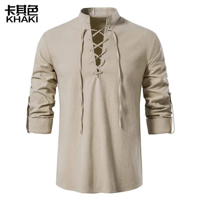 Khaki / L Chemise Médiéval à Lacet