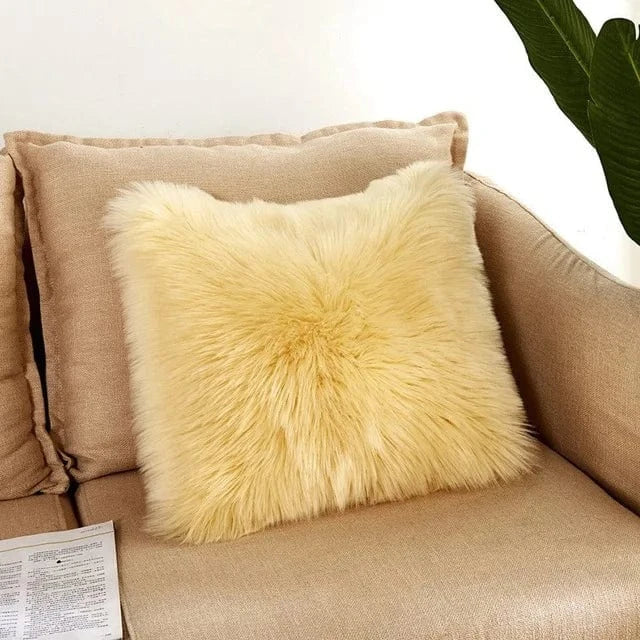 Light Yellow / 500mm*500mm housse de coussin en fausse fourrure