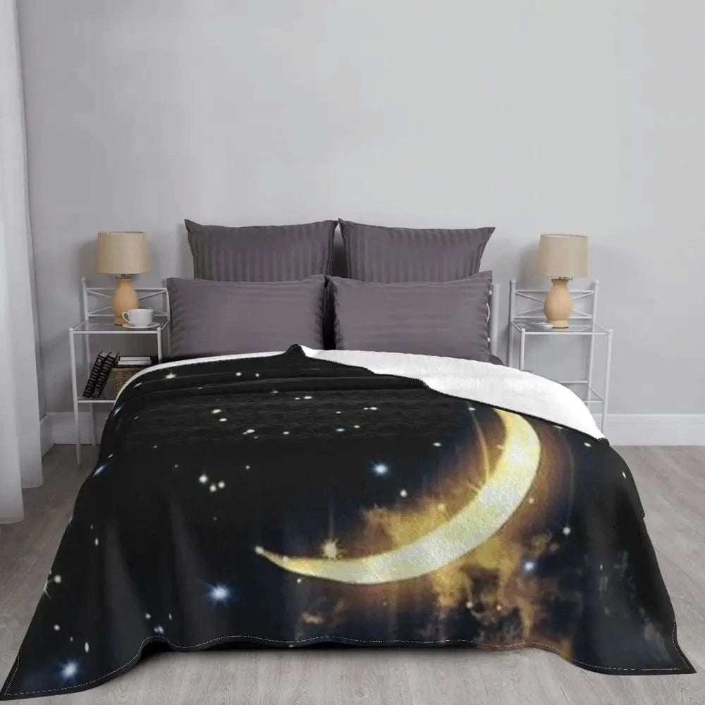 noir / 75x100cm 30x40in plaid étoiles et lune