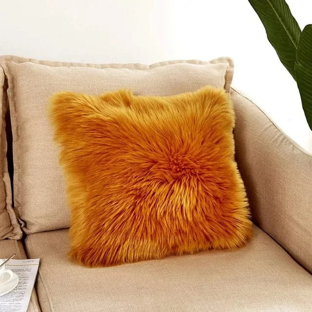 Orange / 400mm*400mm housse de coussin en fausse fourrure