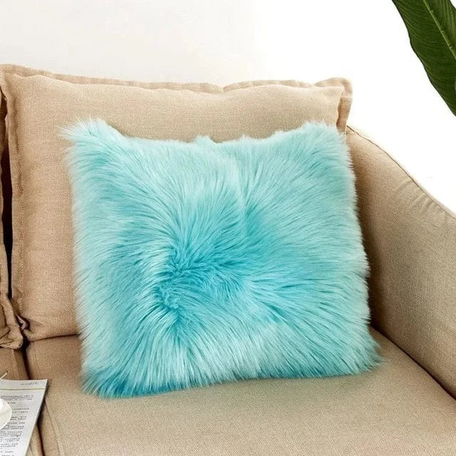 Sky Blue / 400mm*400mm housse de coussin en fausse fourrure